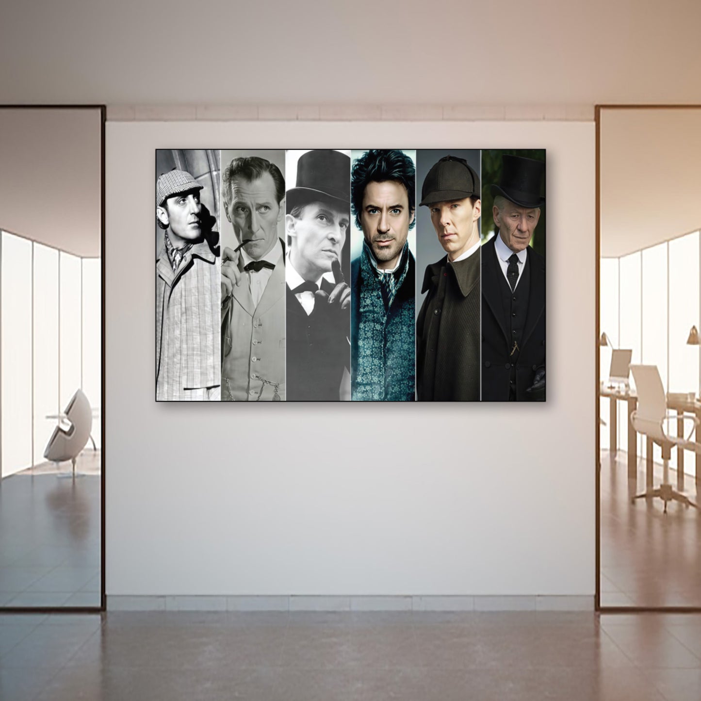 Holmes Through Time Wall Art – Ultimate Sherlock Holmes Collector’s Poster wall art displayed in modern office space