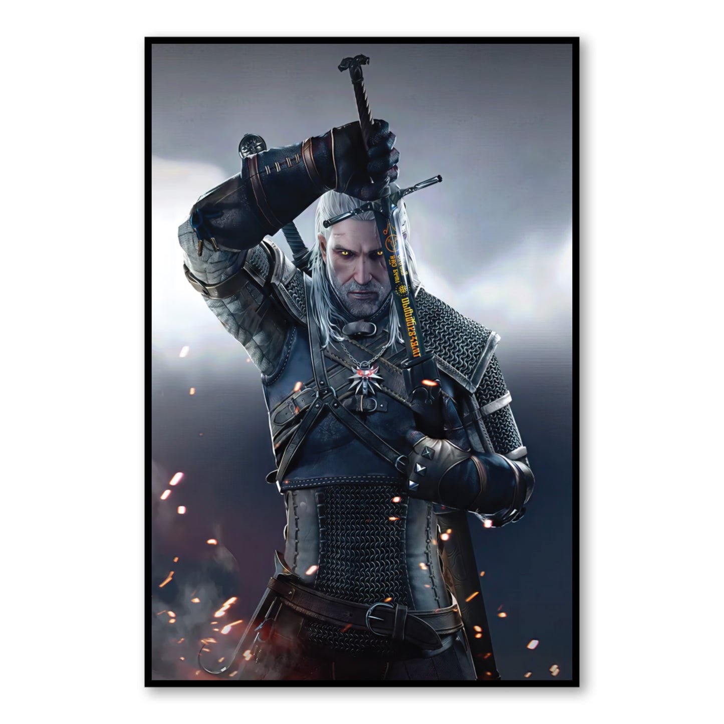 Geralt of Rivia Sword Draw Poster – Witcher Wall Art for Gamers close-up of full artwork