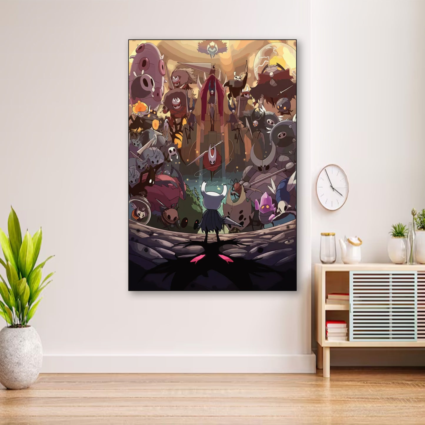 Hollow Knight GodMaster Bosh Rush Poster – Fantasy Game Art Print wall art displayed in cozy portrait-style interior with minimalist decor