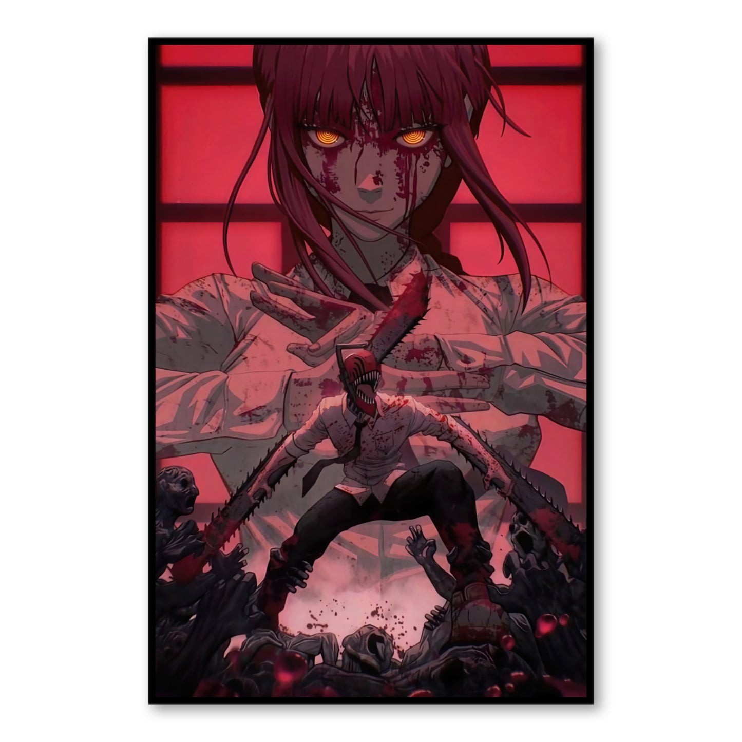 Chainsaw Man Poster – Denji & Makima Battle Scene Anime Wall Art close-up of full artwork