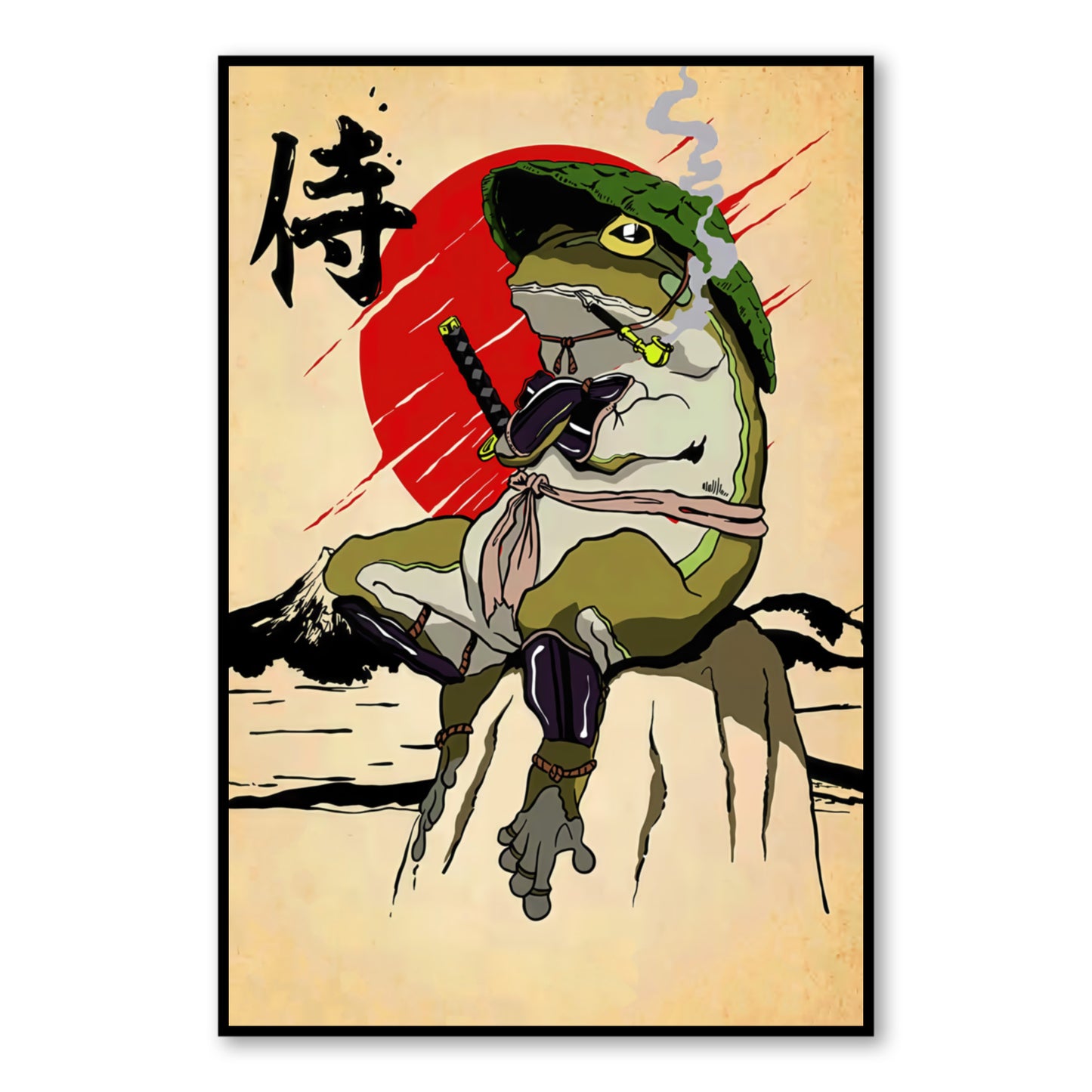 Bushido Frog Poster – Epic Amphibian Warrior Art Print close-up of full artwork