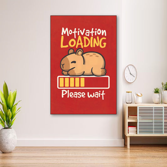 Capybara Motivation Poster – Loading Bar Animal Humor Wall Decor wall art displayed in cozy portrait-style interior with minimalist decor