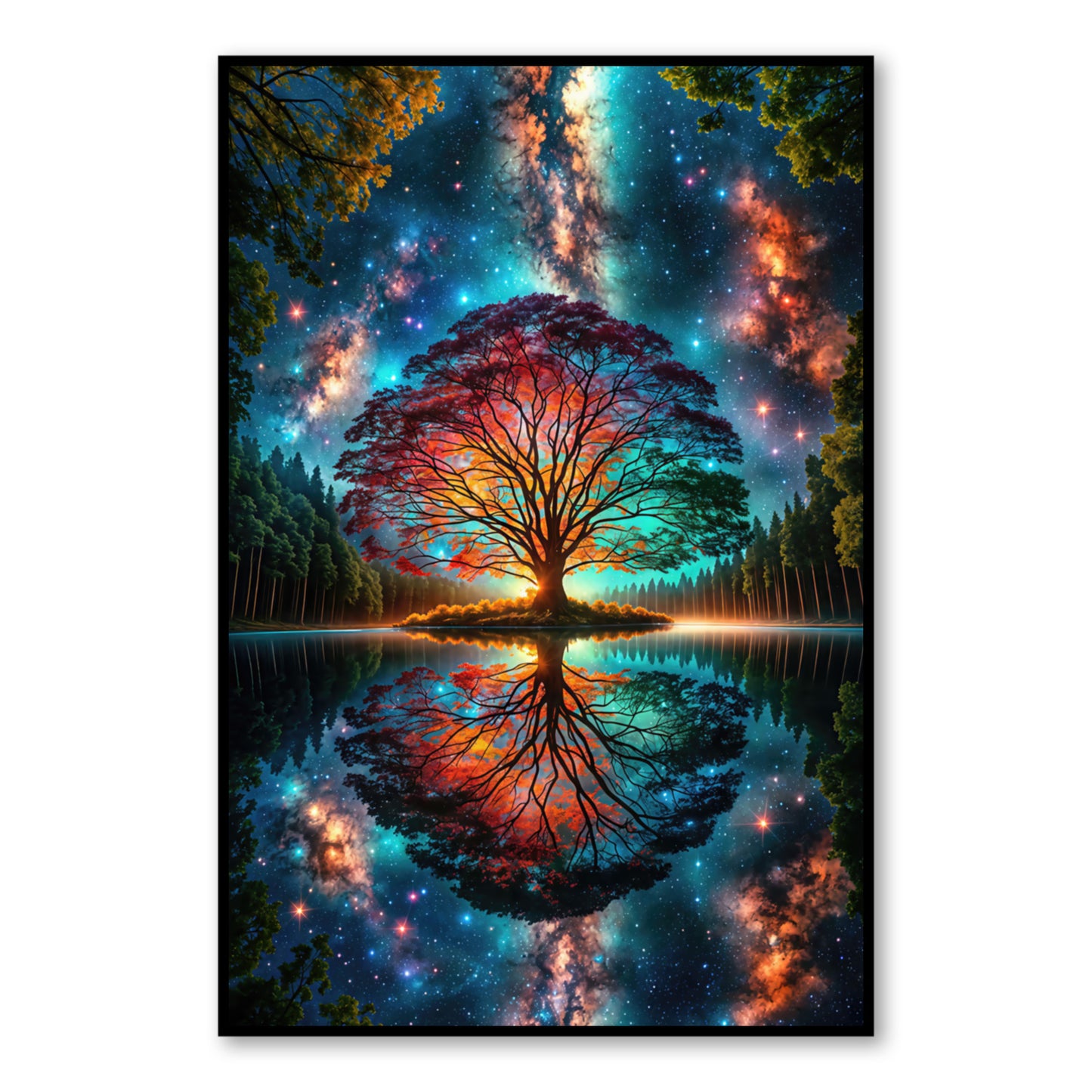 Cosmic Tree of Life Poster – Vibrant Galaxy Nature Wall Art close-up of full artwork