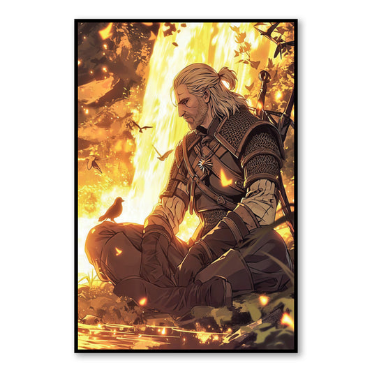 Geralt of Rivia Meditating Poster – Fantasy Wall Art close-up of full artwork