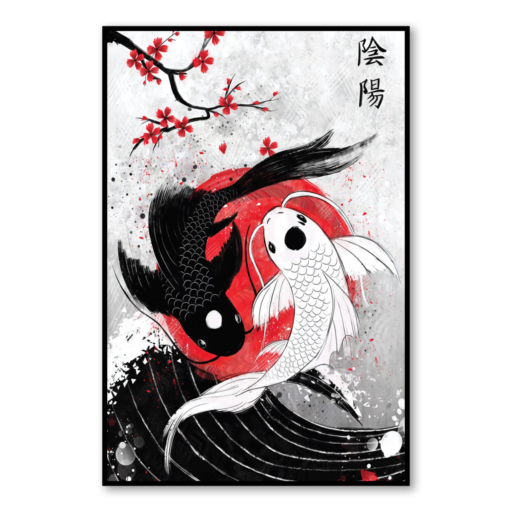 Yin Yang Koi Fish Poster – Japanese Inspired Wall Art close-up of full artwork