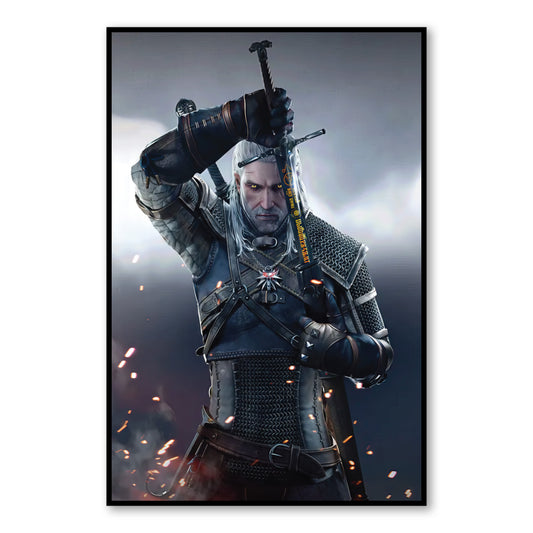 Geralt of Rivia Sword Draw Poster – Witcher Wall Art for Gamers close-up of full artwork