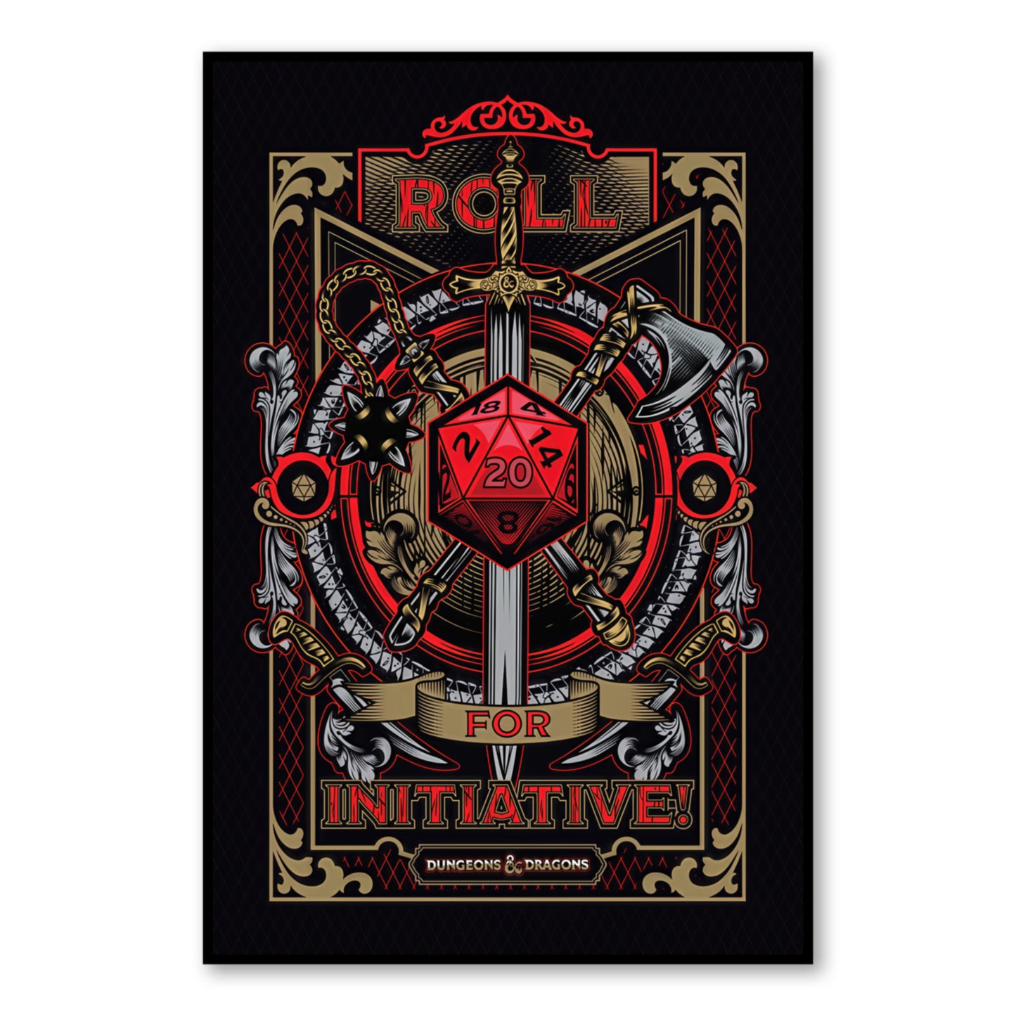 Tabletop Gaming Poster – D&D Roll Initiative Sword & Dice Print close-up of full artwork
