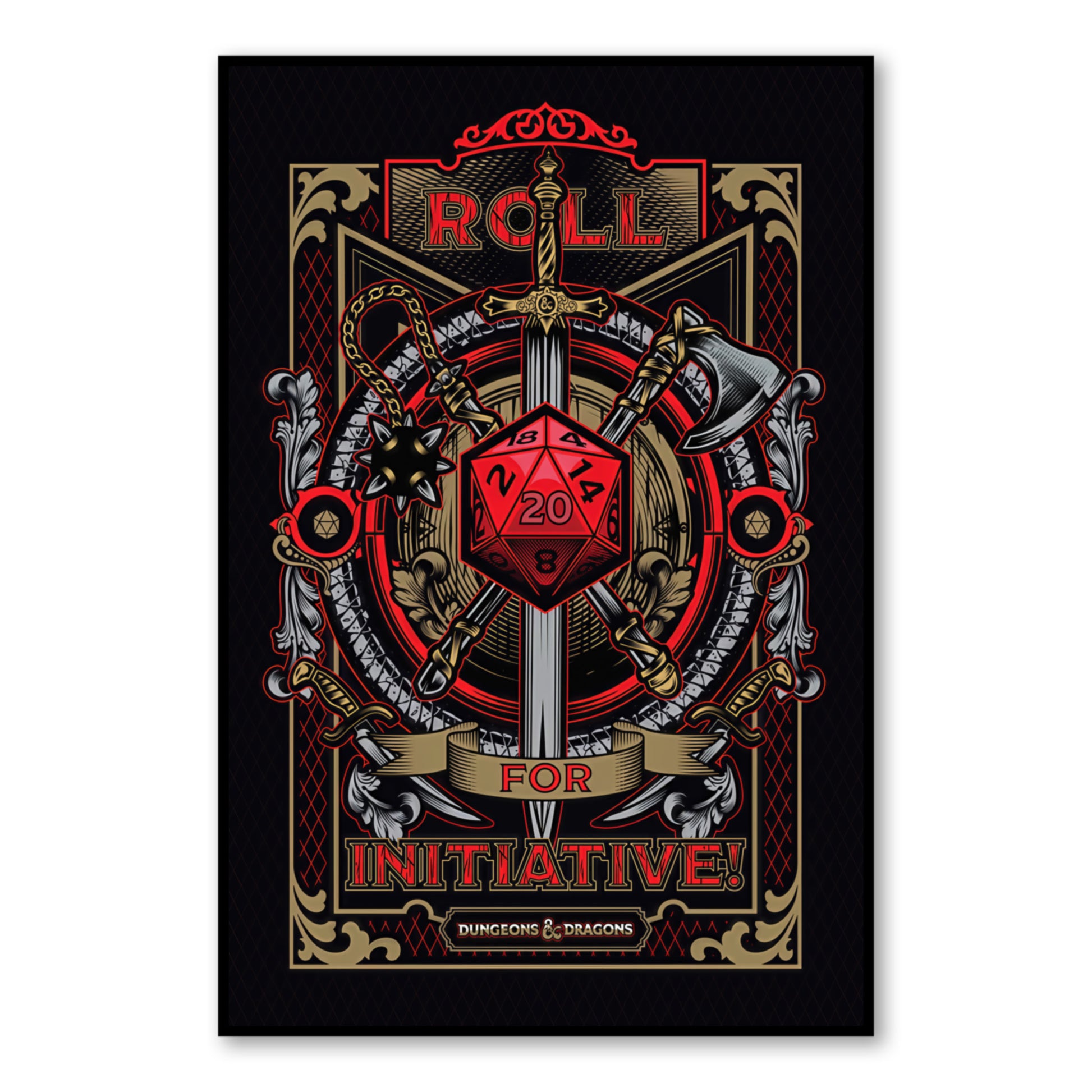 Tabletop Gaming Poster – D&D Roll Initiative Sword & Dice Print close-up of full artwork