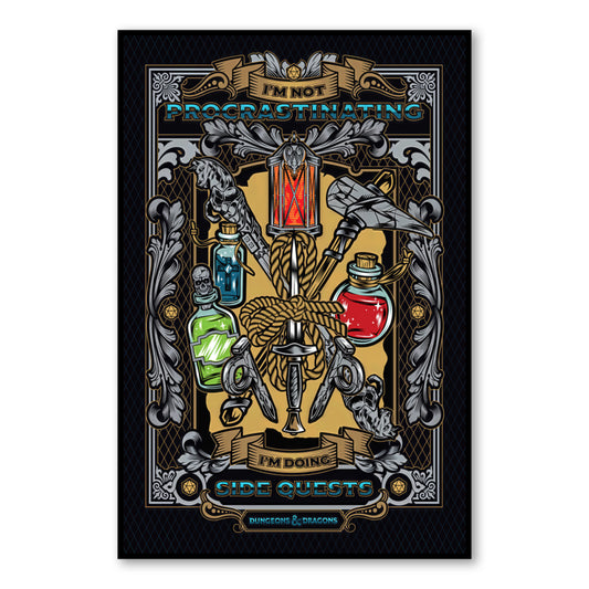 Funny D&D Poster – “I’m Not Procrastinating, I’m Doing Side Quests” Wall Art close-up of full artwork