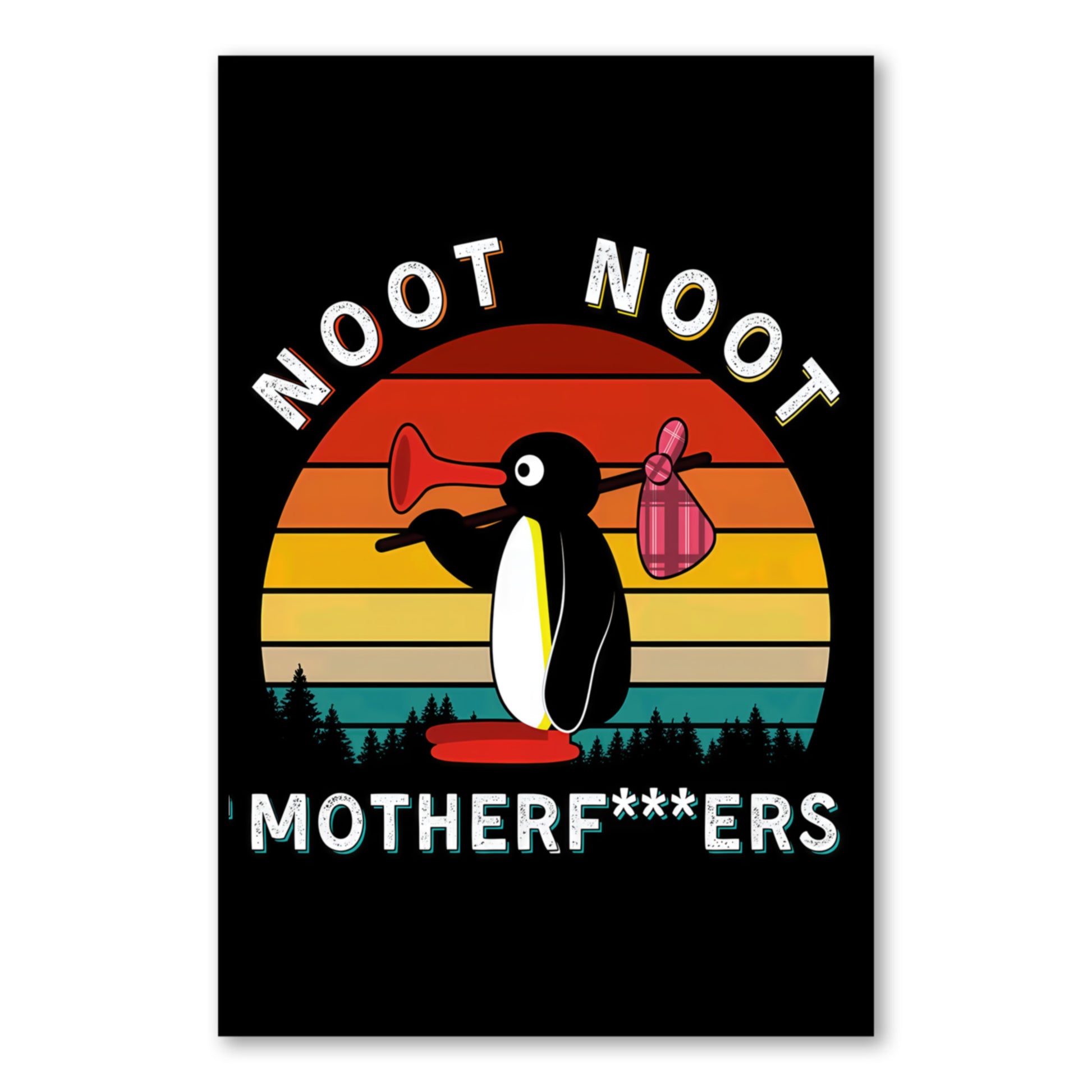 Penguin Wall Art – Censored NOOT NOOT Meme for Gamers & Students close-up of full artwork