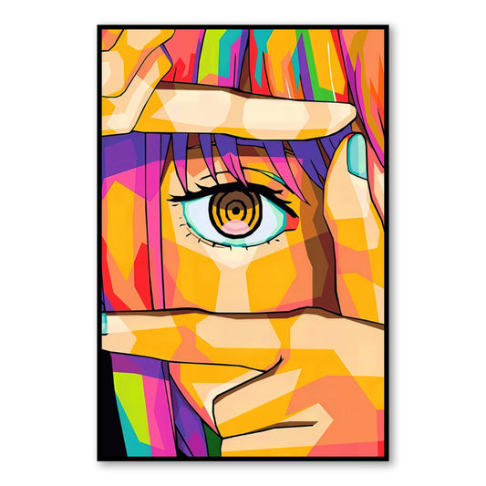 Chainsaw Man Makima Pop Art Poster – Colorful Eye Close-Up Print close-up of full artwork