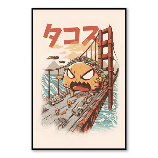 Tacozilla Poster – Funny Kaiju Food Monster Wall Art close-up of full artwork