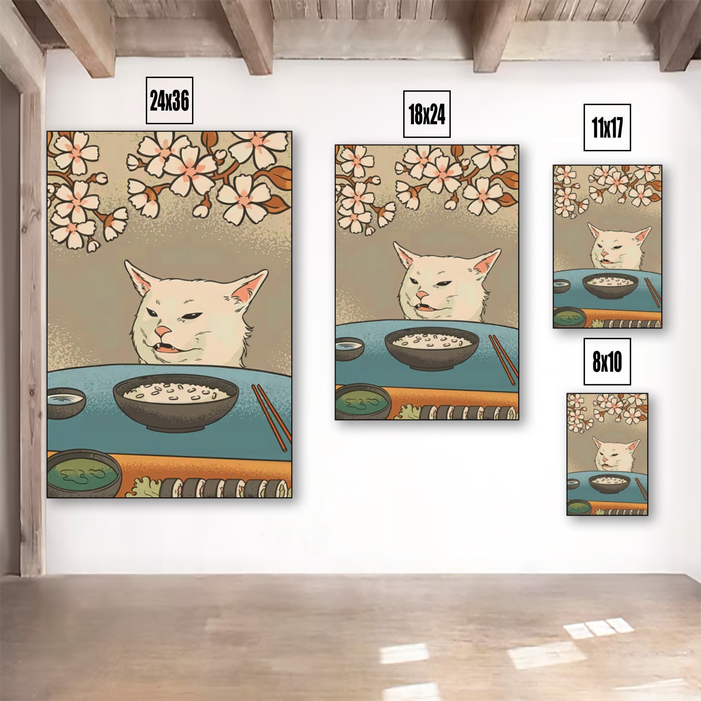 SushiCatSassMemePosterListingImage-MultiUpVarSizeRoom