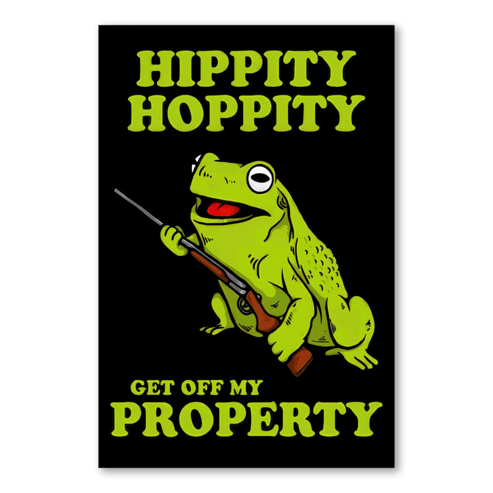 Hippity Hoppity Frog Meme Poster – Armed Amphibian Wall Art close-up of full artwork