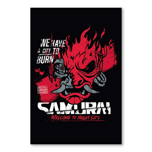 Cyberpunk 2077 Samurai Poster – “We Have a City to Burn” Wall Art close-up of full artwork