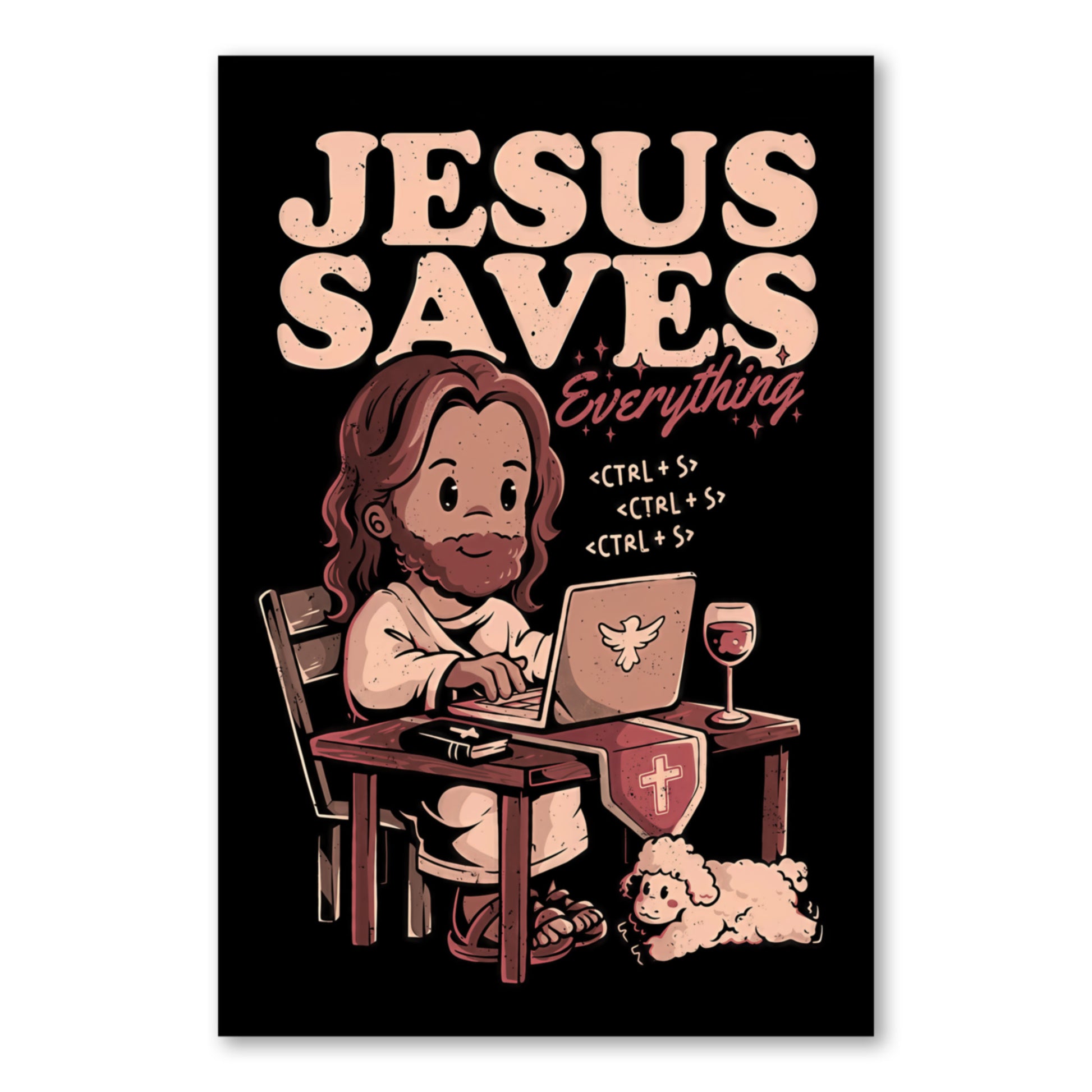 Techie Jesus Poster – Hilarious Christian Computer Pun Wall Decor close-up of full artwork
