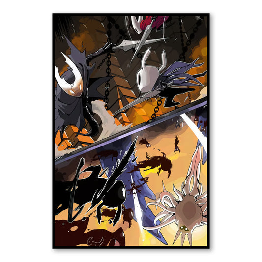 Hollow Knight Action Scene Wall Art – Boss Rush Video Game Poster close-up of full artwork